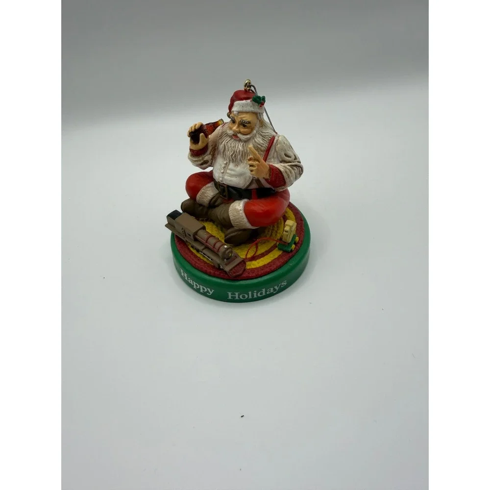Vintage 1990 Coca-Cola Santa Claus Christmas Ornament Happy Holidays Toy Train